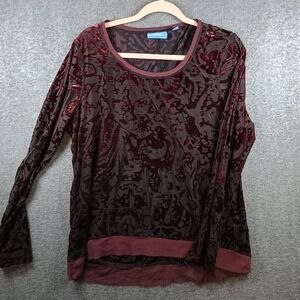 Simply Vera‎ Wang Shirt Womens M Black Red Floral Sheer Lightweight Breathable